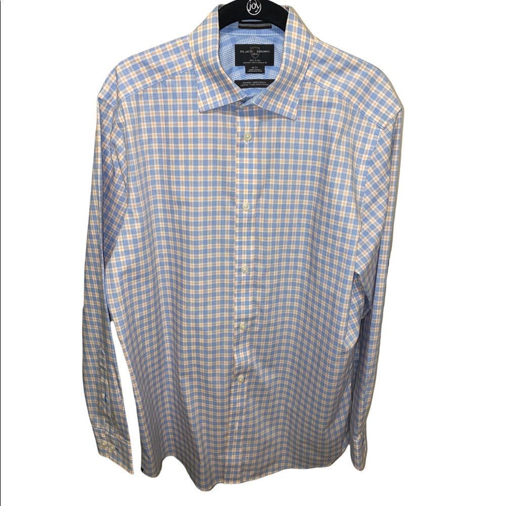 Black Brown 1826 Button-Down Dress Shirt Checkered Plaid Striped Blue and Orange